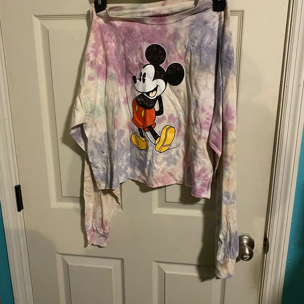 Disney Pastel Tie-Dye Mickey Mouse crop long sleeve shirt